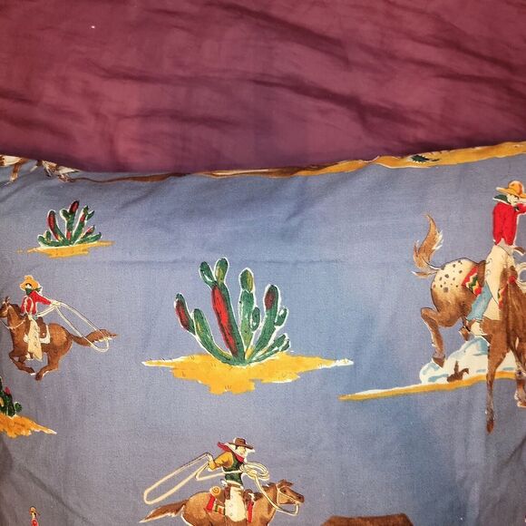 Upcycled Western Throw Pillow Cattle Steering Cowboys Stagecoach Horses Country - Picture 3 of 8